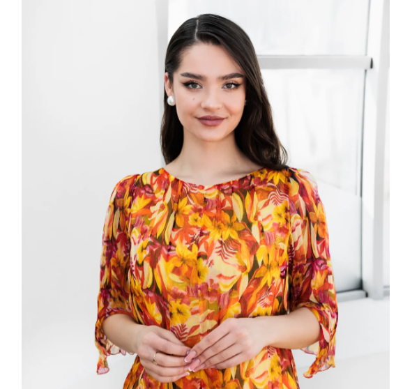 bluza din matase imprimata galbena