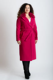 Palton lung cu blana naturala, fuchsia