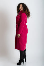 Palton lung cu blana naturala, fuchsia