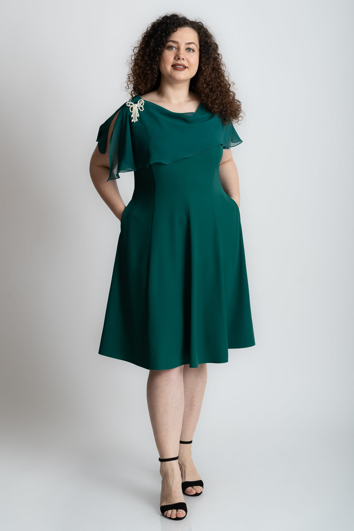 Rochie in clini cu buzunare, verde