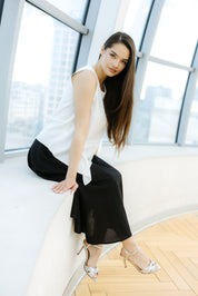 Fusta midi din in, neagra