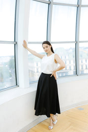 Fusta midi din in, neagra