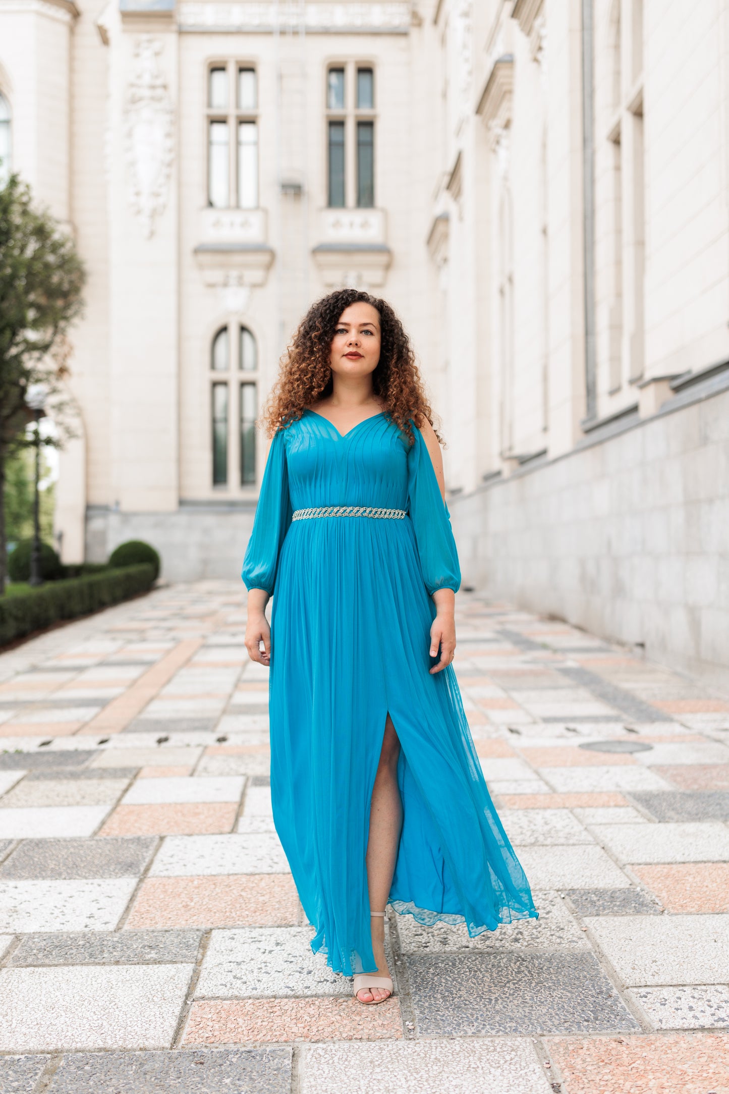 Rochie din tulle de matase, turcoaz