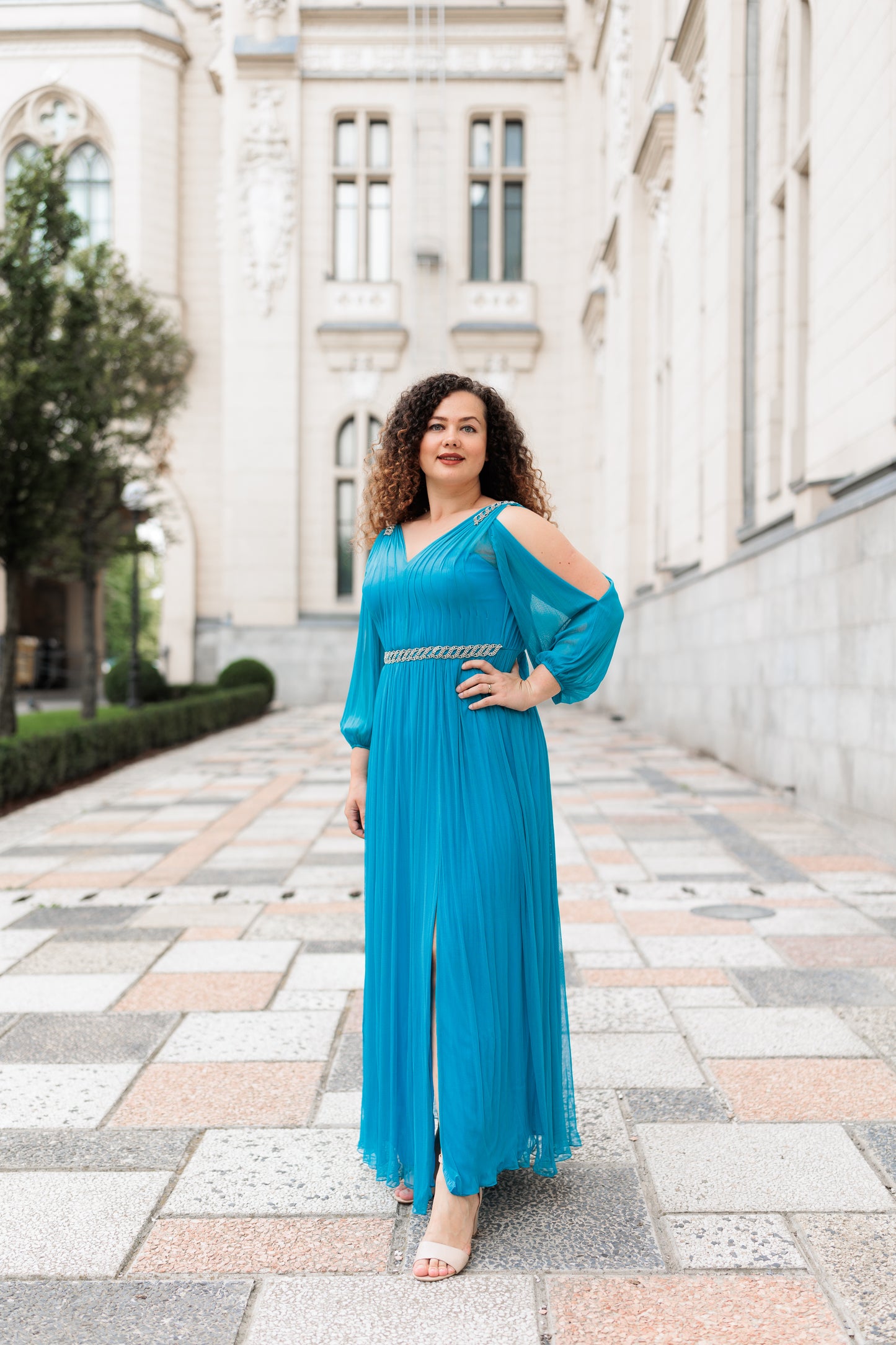 Rochie din tulle de matase, turcoaz