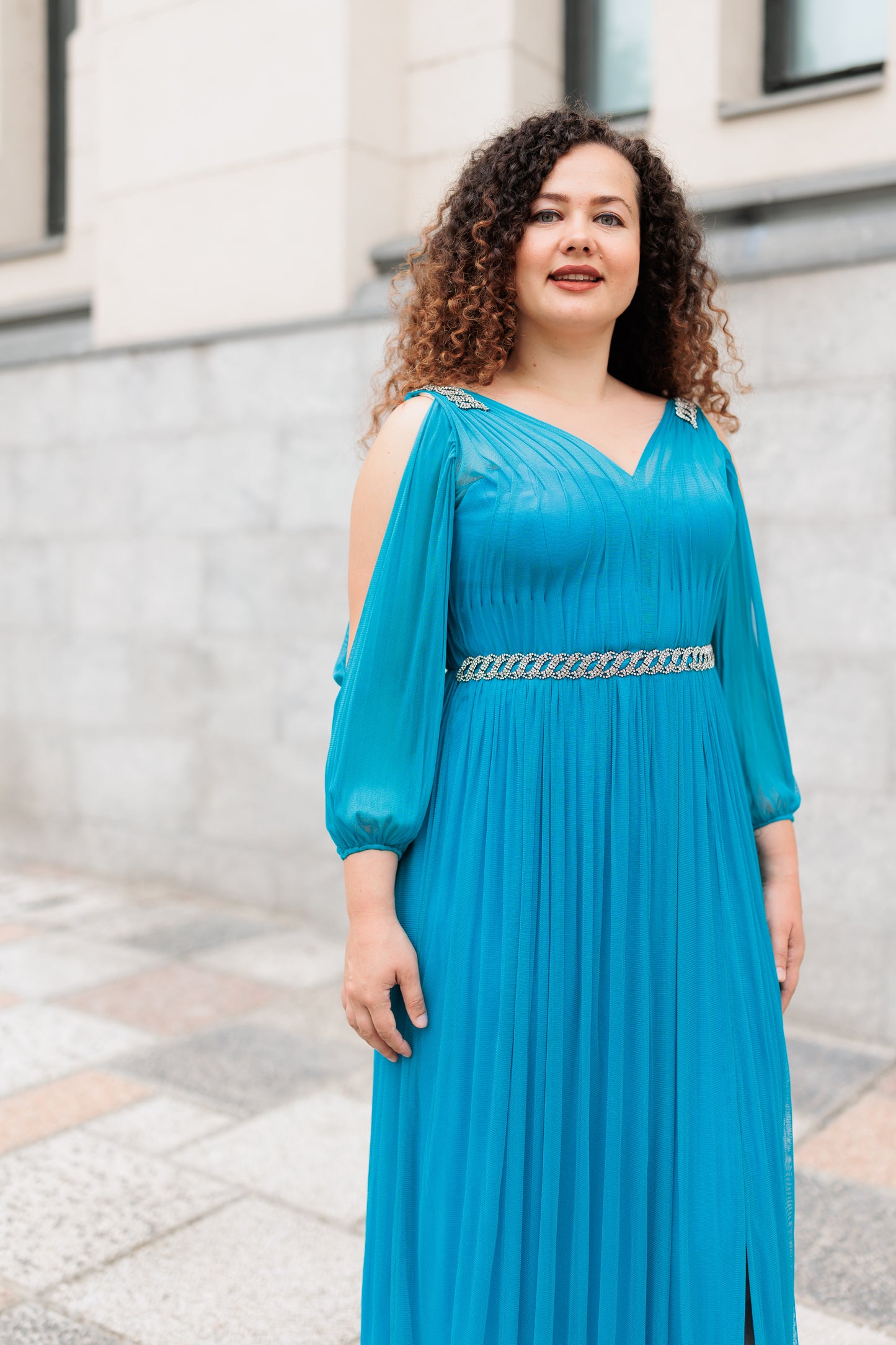 Rochie din tulle de matase, turcoaz