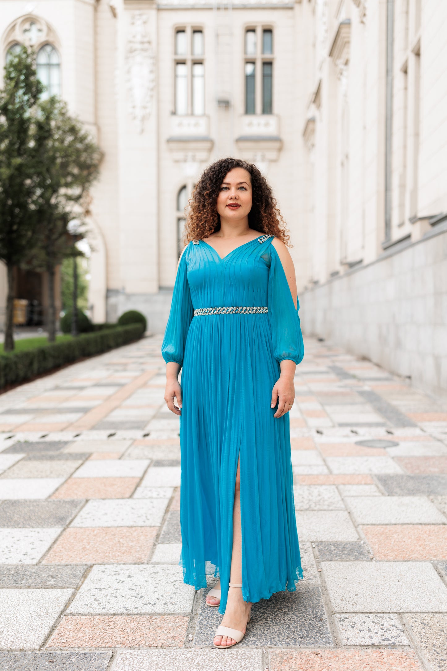 Rochie din tulle de matase, turcoaz
