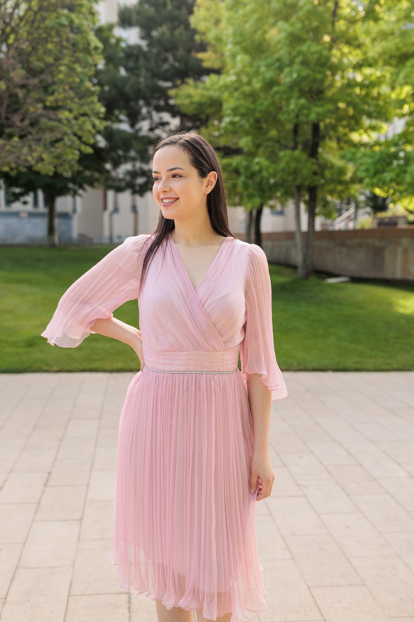 Rochie de nunta roz prafuit de matase