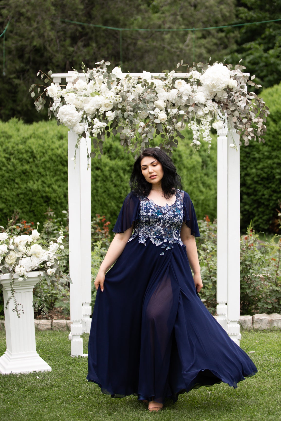 Rochie cusuta manual bleumarin