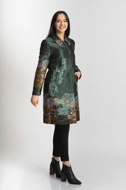 Pardesiu cu imprimeu floral, verde brocard