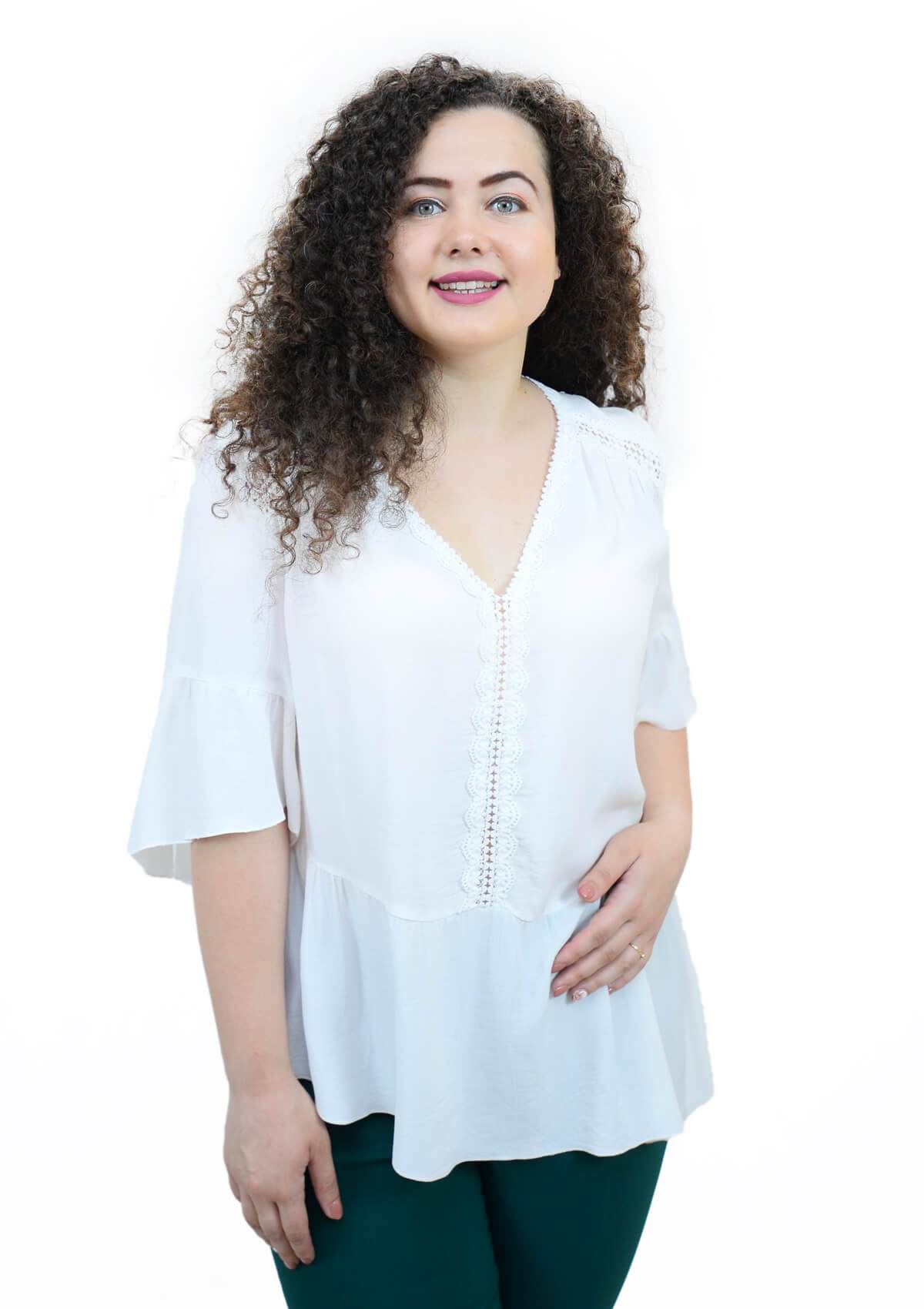 Bluza din viscoza cu dantela, alba Bluza B30018 #culori_alb