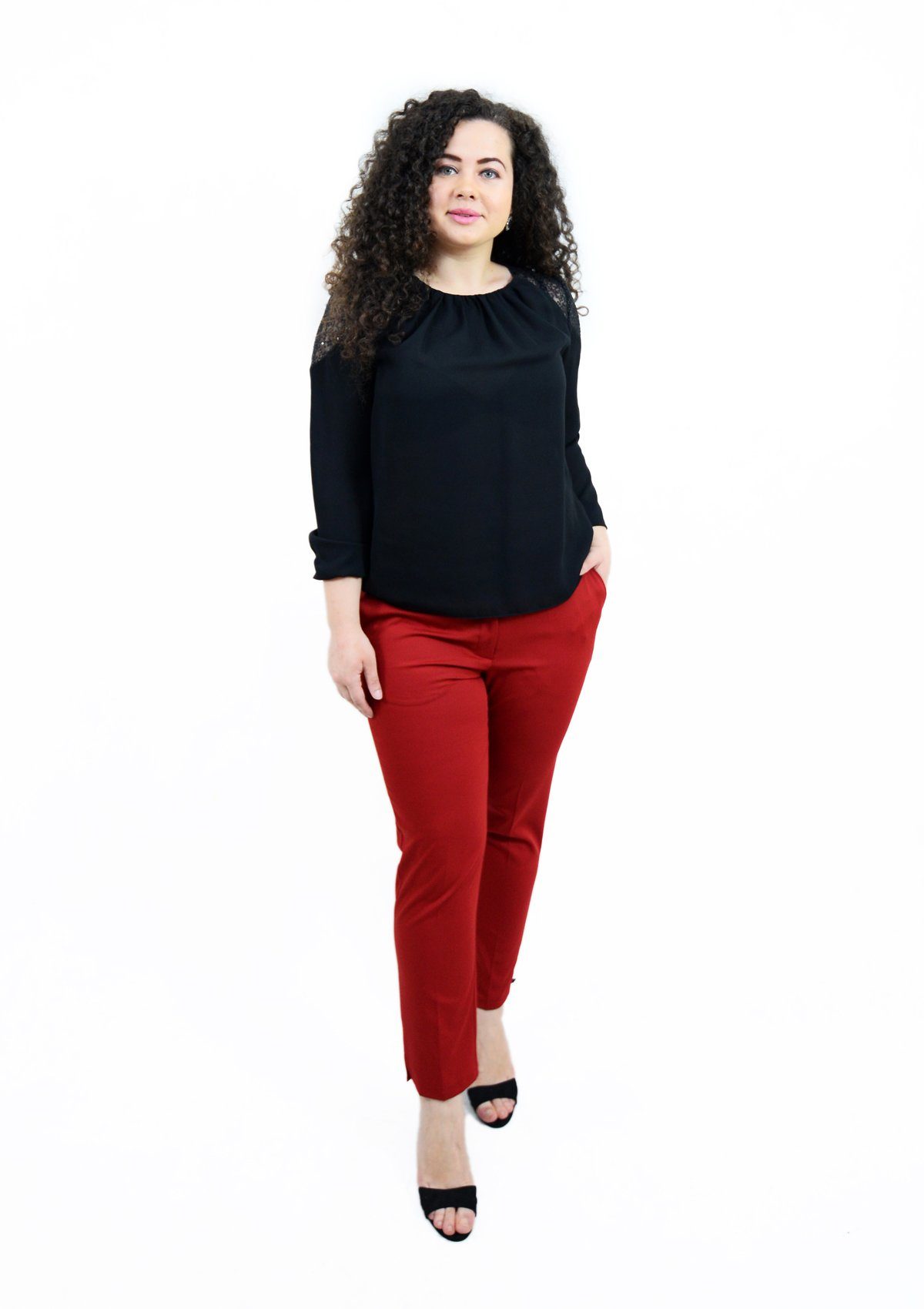 Bluza din voal cu detaliu pe umar, neagra
