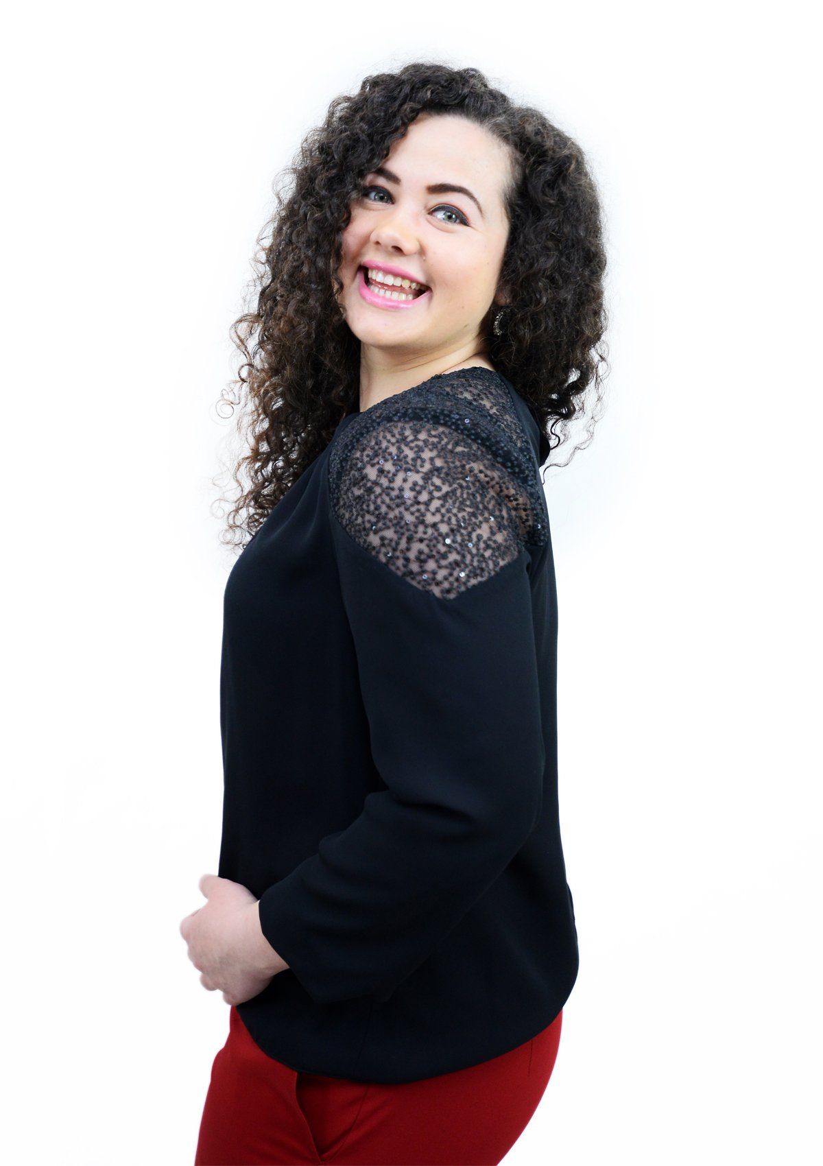 Bluza din voal cu detaliu pe umar, neagra
