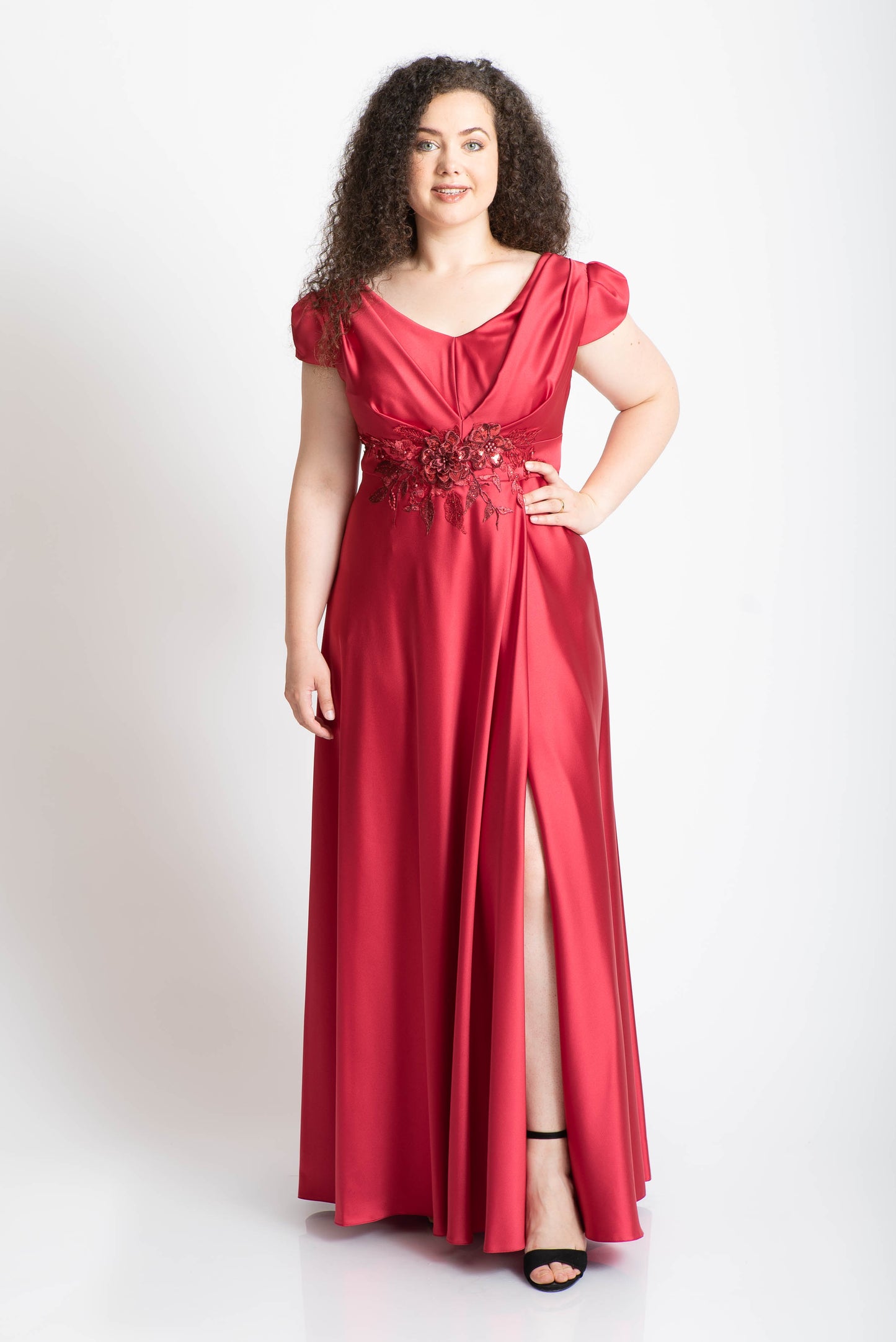 Rochie lunga cu falduri, rosie