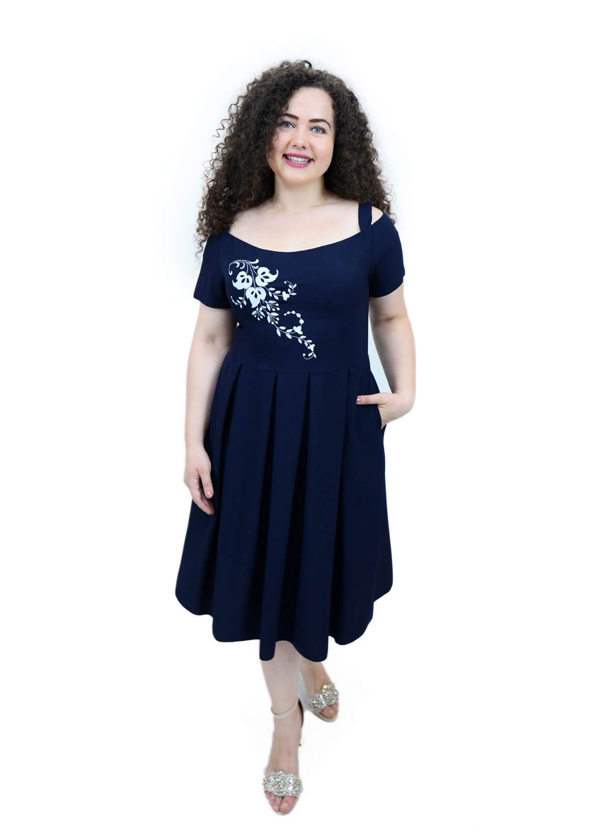 Rochie brodata, bleumarin Rochie R80056