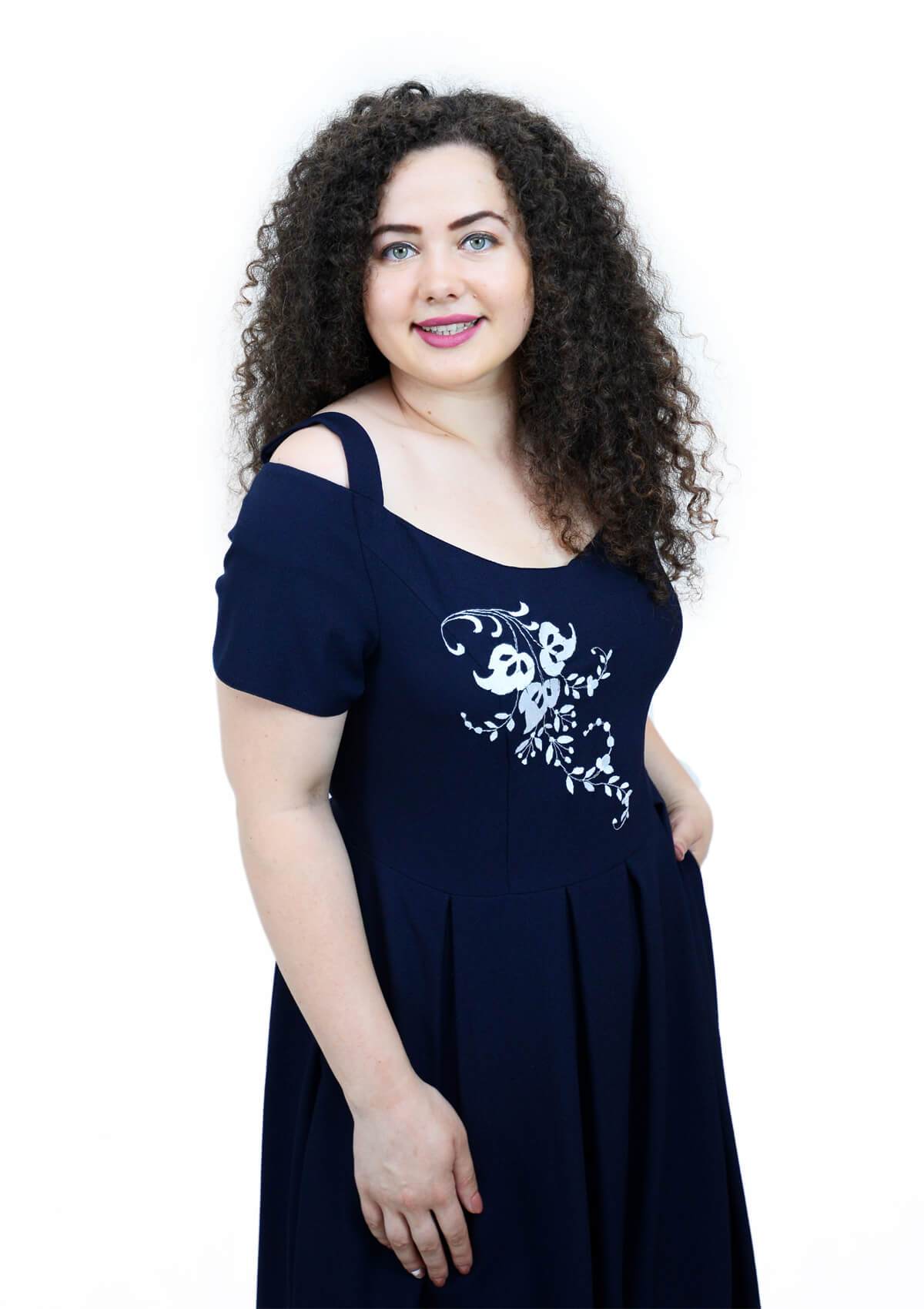 Rochie brodata, bleumarin Rochie R80056
