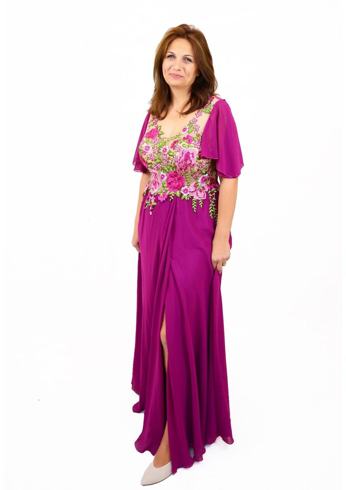 Rochie cu dantela cusuta manual, mov Rochie R80140