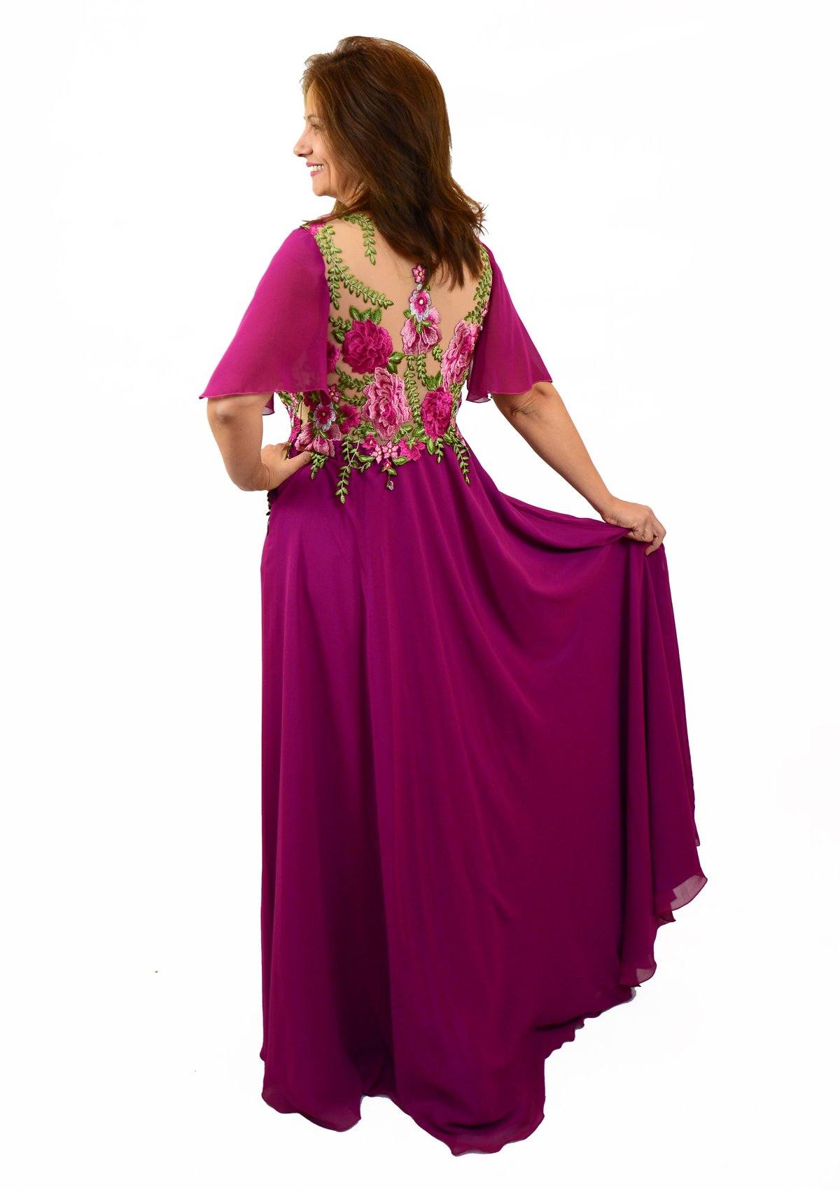 Rochie cu dantela cusuta manual, mov Rochie R80140