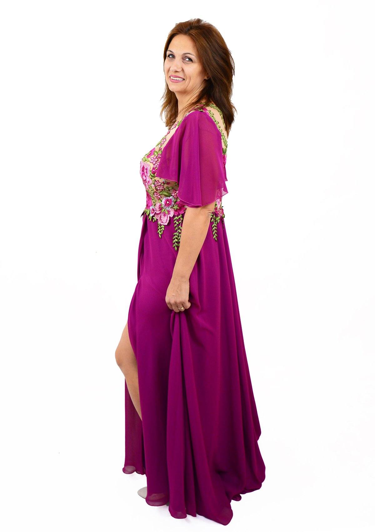 Rochie cu dantela cusuta manual, mov Rochie R80140