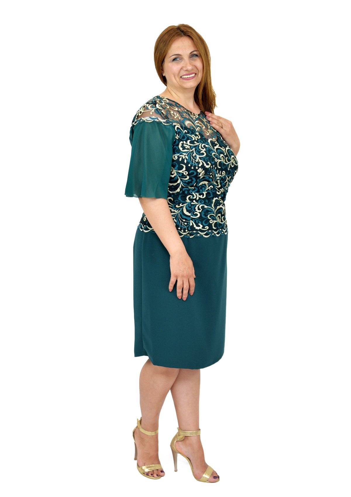 Rochie cu dantelă și mâneci din voal, verde Rochie R80109