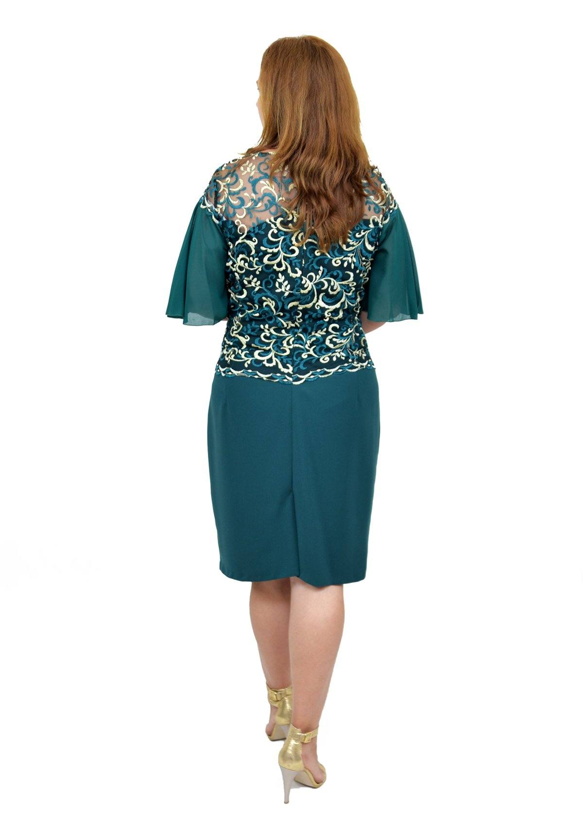 Rochie cu dantelă și mâneci din voal, verde Rochie R80109