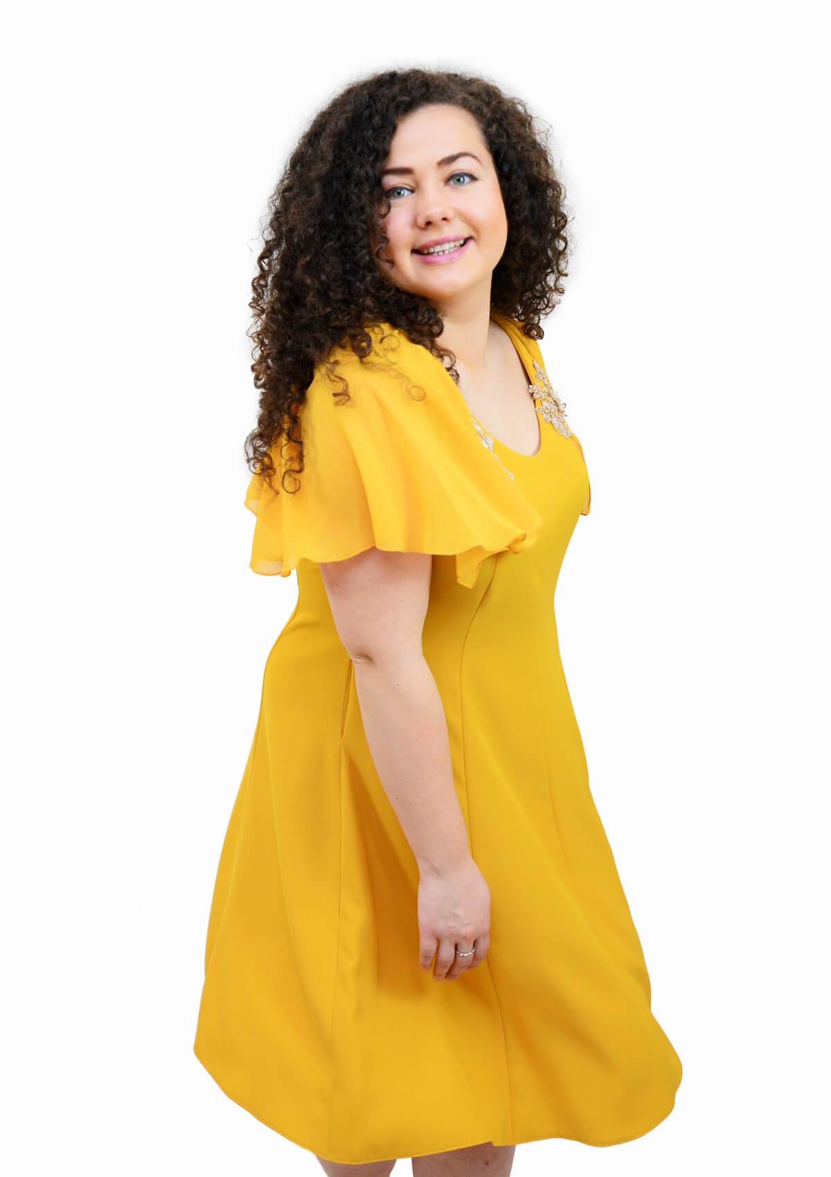 Rochie cu maneca clopot din voal, galbena Rochie R80176