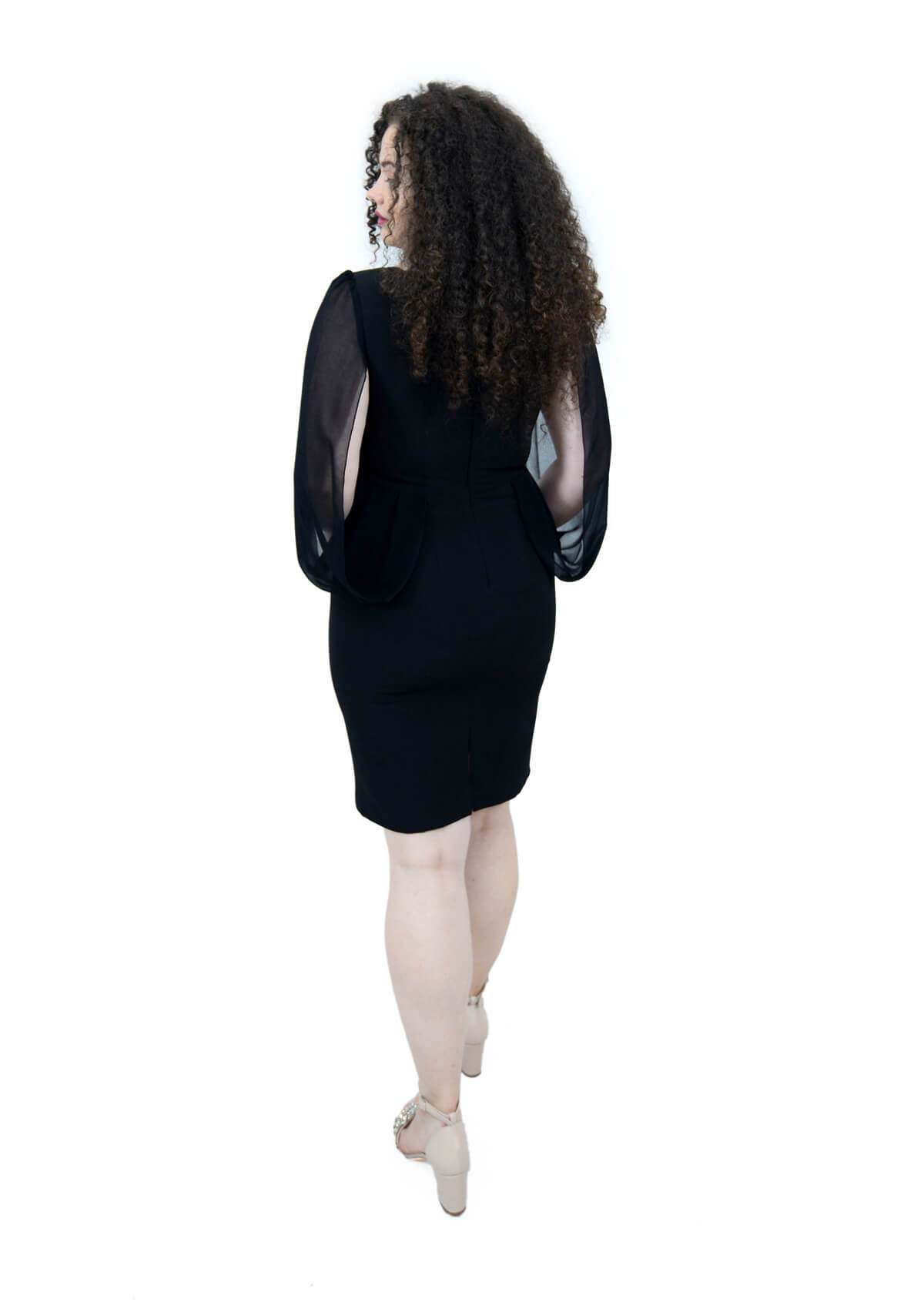 Rochie cu maneci din voal, neagra Rochie R80229