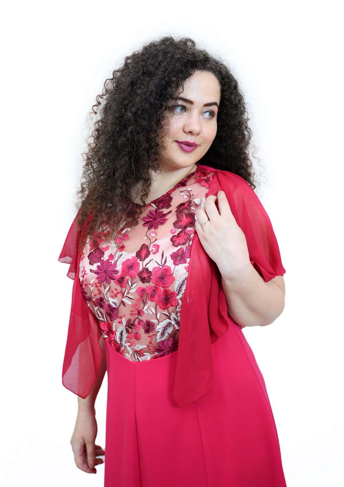 Rochie cu maneci lasate, rosie visiniu Rochie R80066