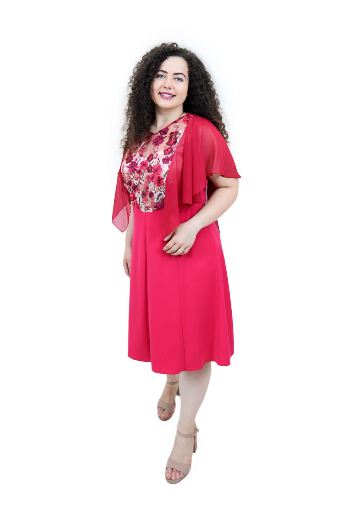 Rochie cu maneci lasate, rosie visiniu Rochie R80066