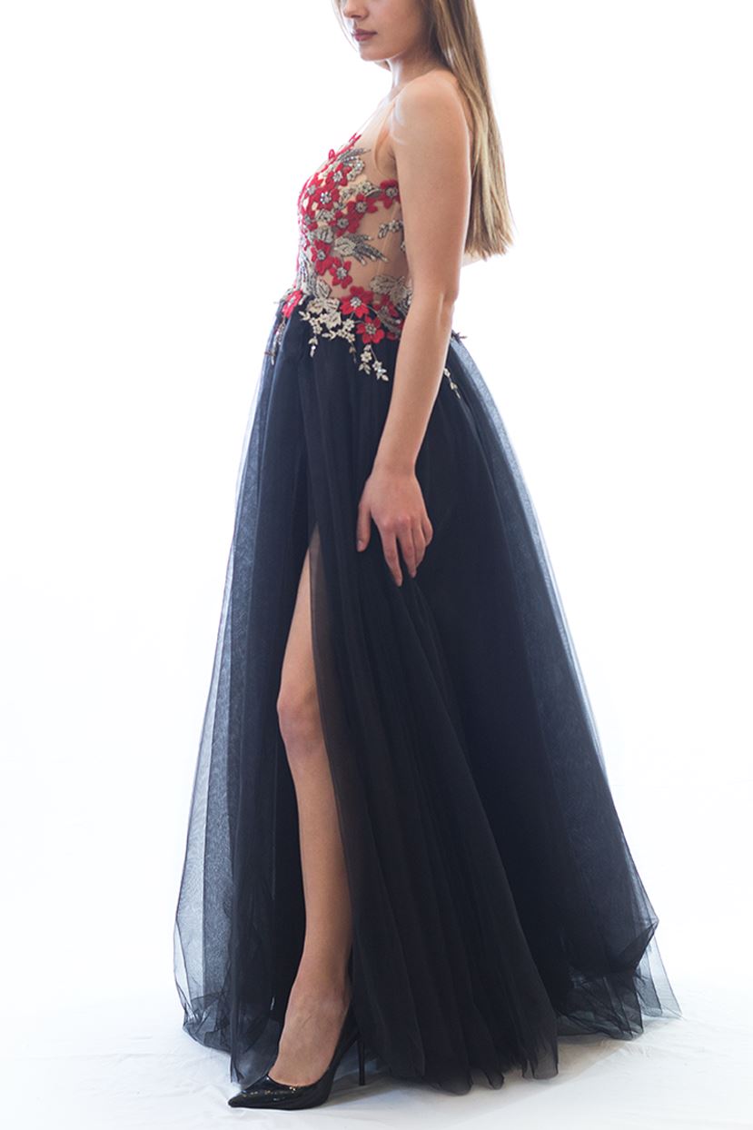 Rochie cusută manual neagră Rochie R80043