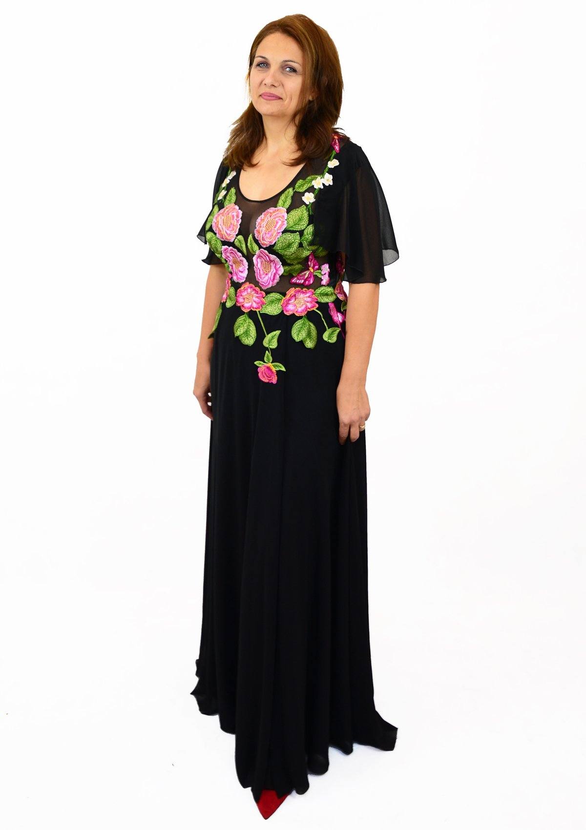 Rochie cusuta manual, neagra Rochie R80142