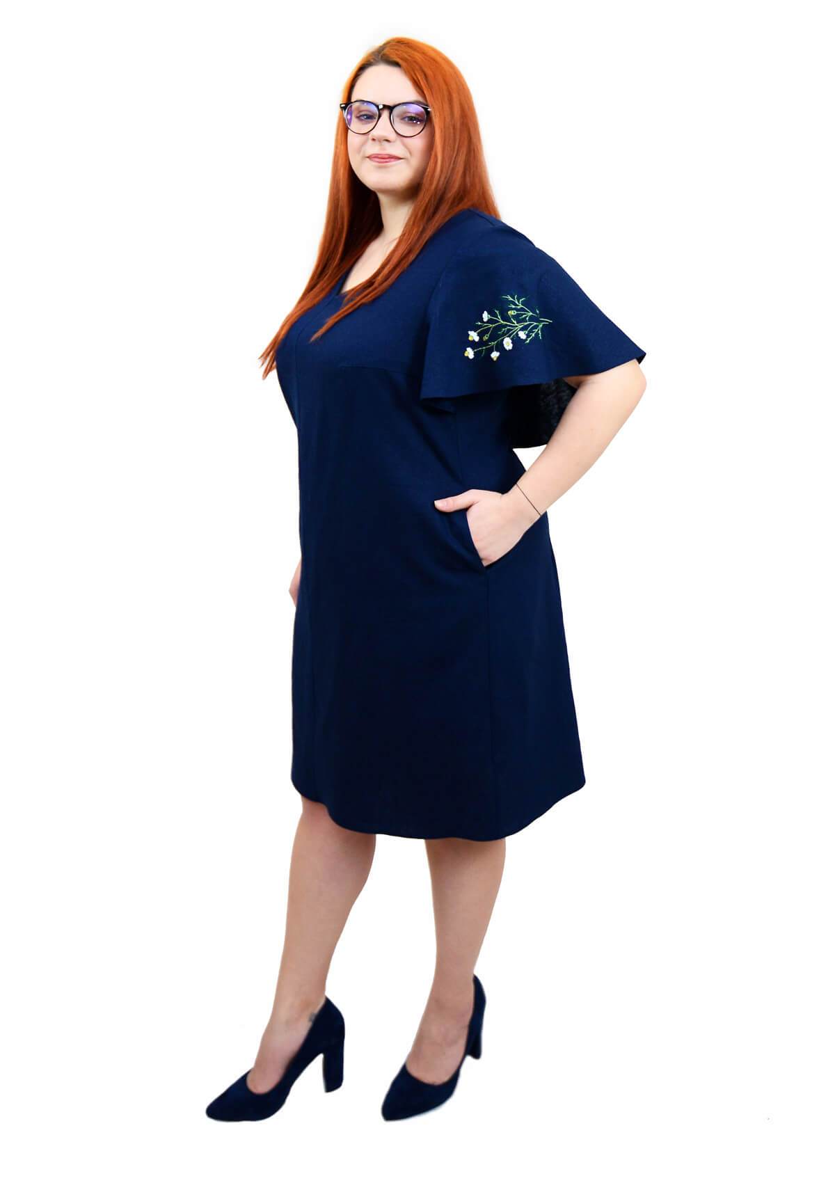 Rochie din in cu broderie, bleomarin Rochie R80170