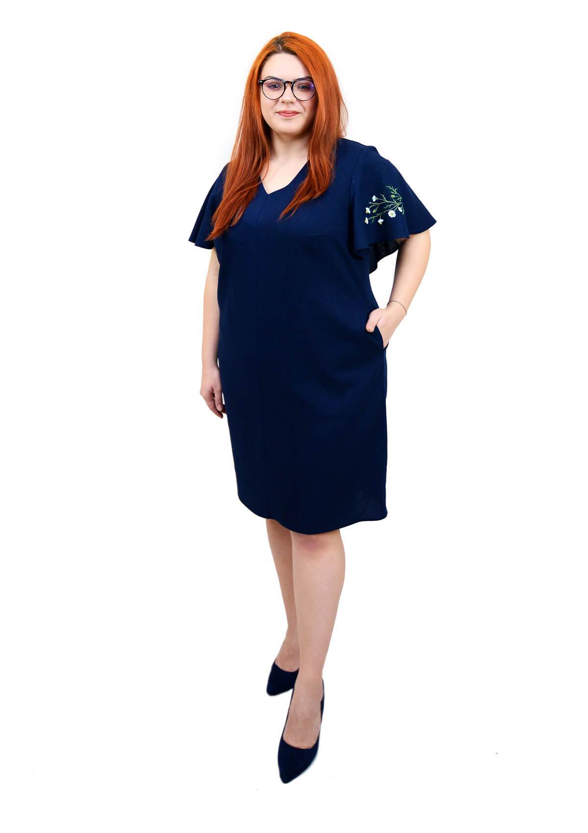 Rochie din in cu broderie, bleomarin Rochie R80170