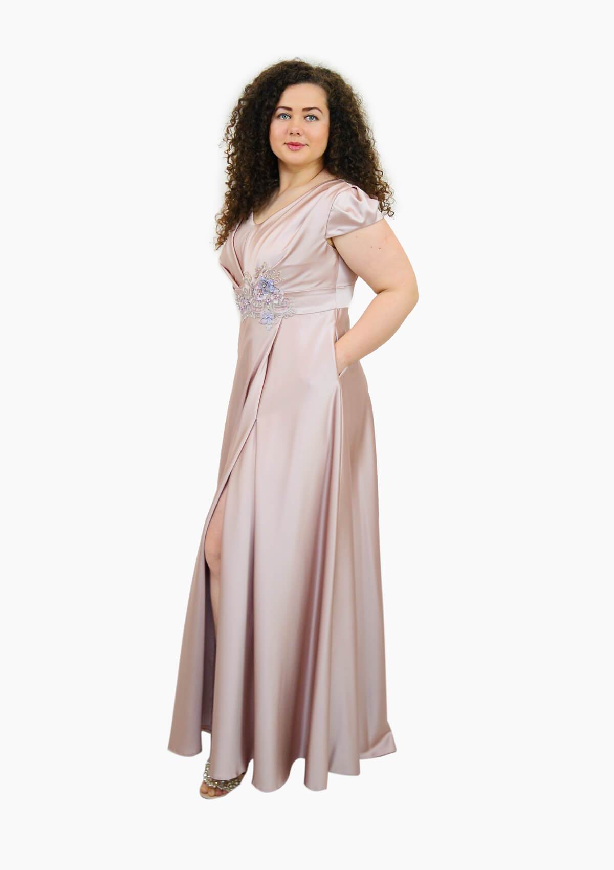 Rochie lunga cu falduri, roz Rochie R80030