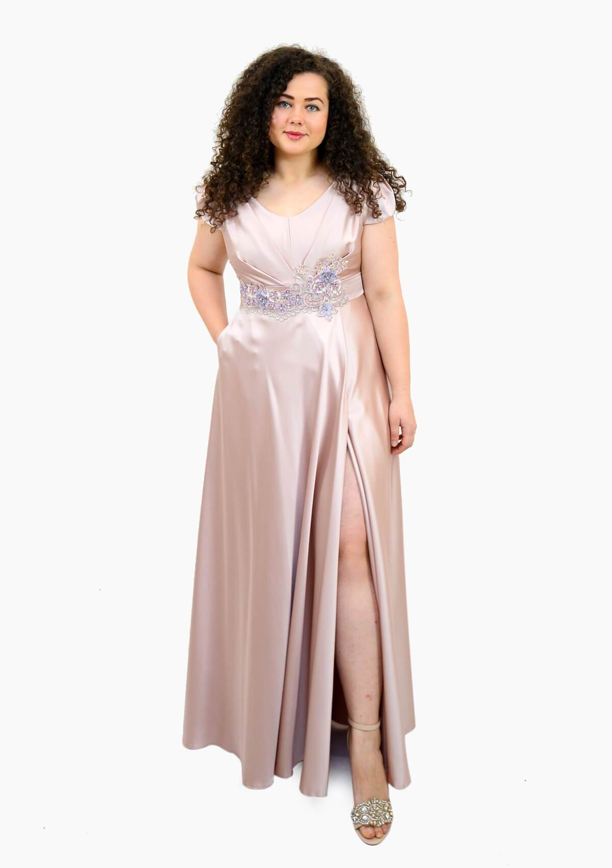 Rochie lunga cu falduri, roz Rochie R80030