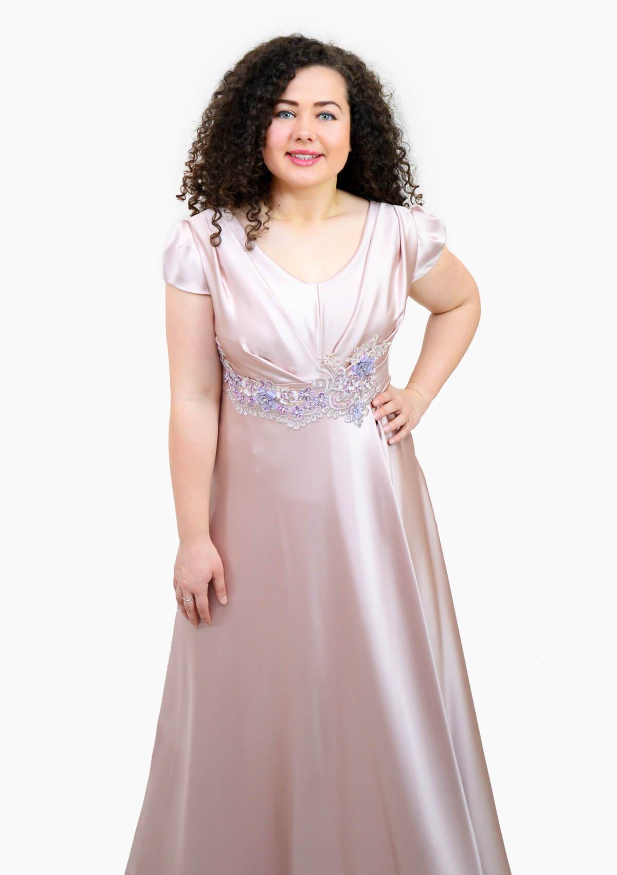 Rochie lunga cu falduri, roz Rochie R80030