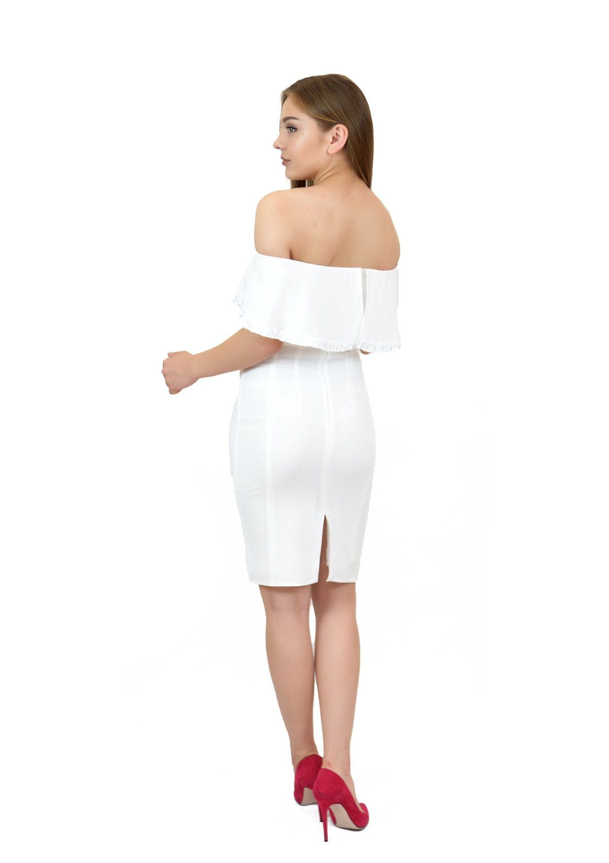 Rochie mulată cu umerii goi, albă Rochie R80094