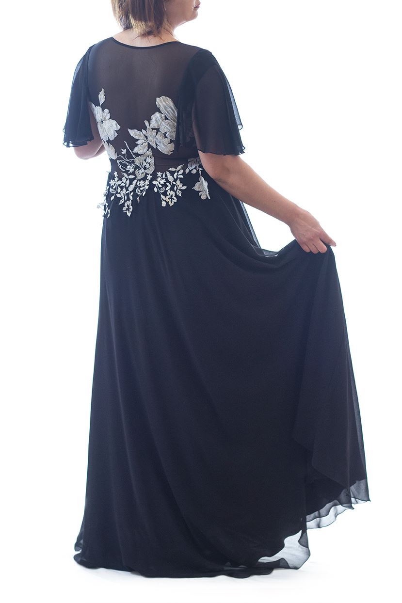 Rochie neagră cu dantelă albă aplicată Rochie R80064