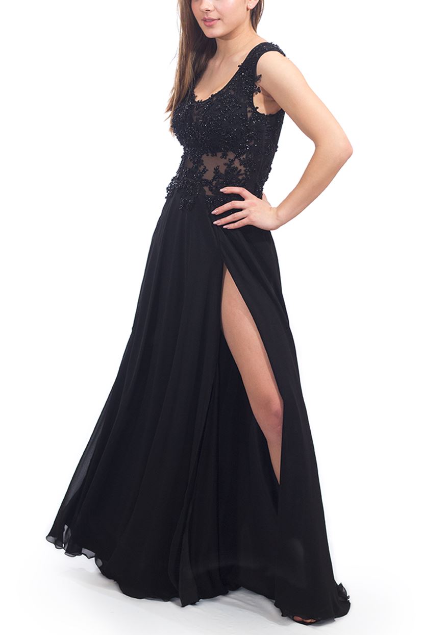 Rochie neagră cu voal cusută manual Rochie R800255