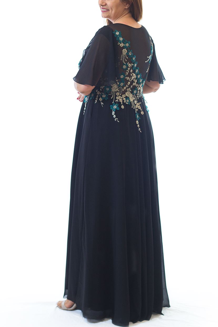 Rochie neagră din voal cu dantelă verde Rochie R80063
