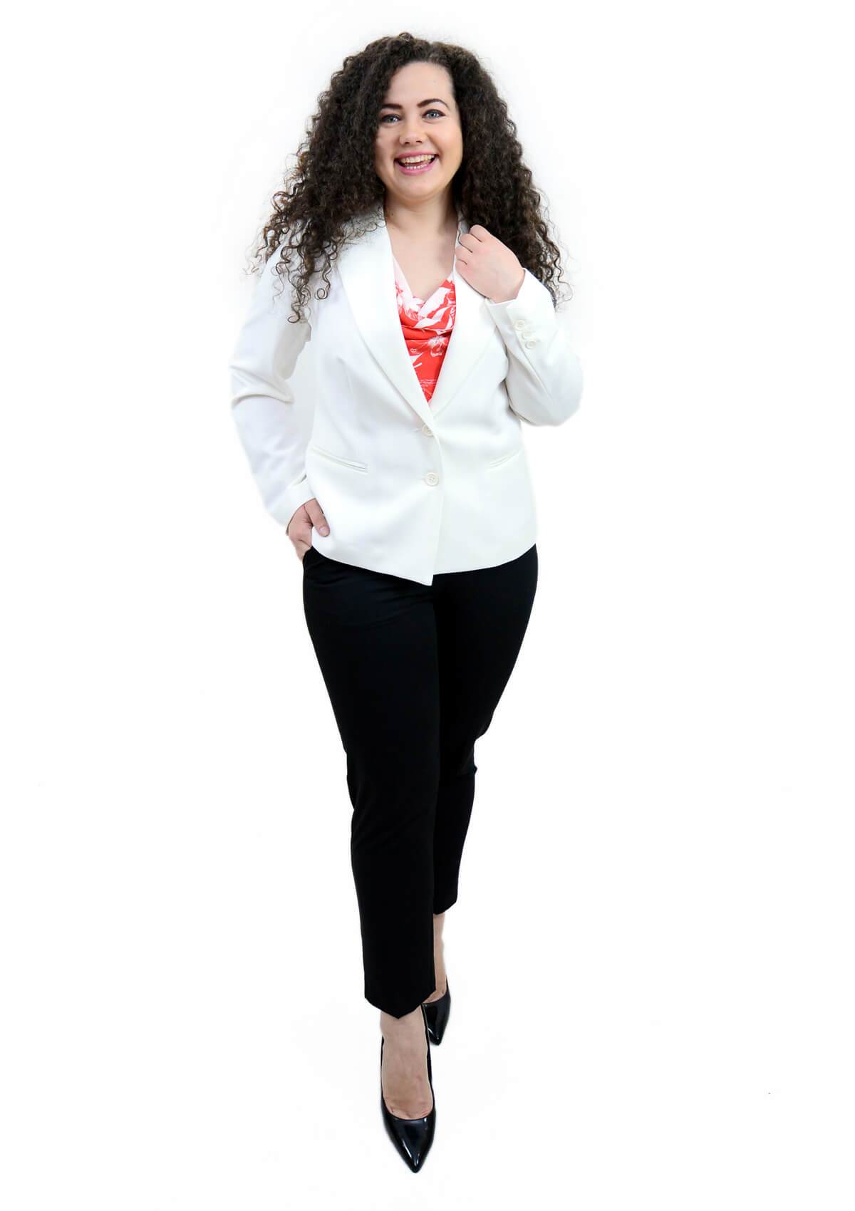 Sacou office cambrat cu guler si rever, alb Sacou S40006