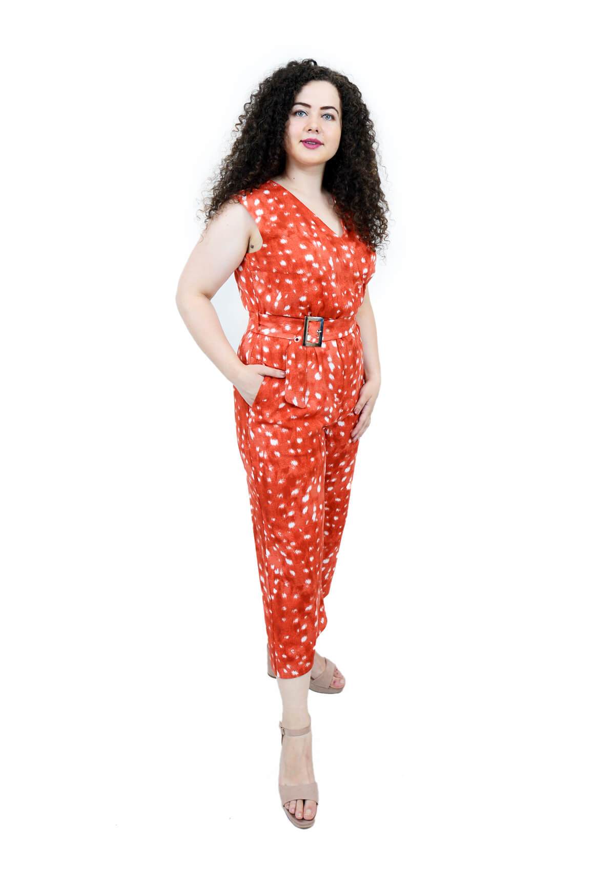 Salopeta cu buline, caramizie Rochie R80216