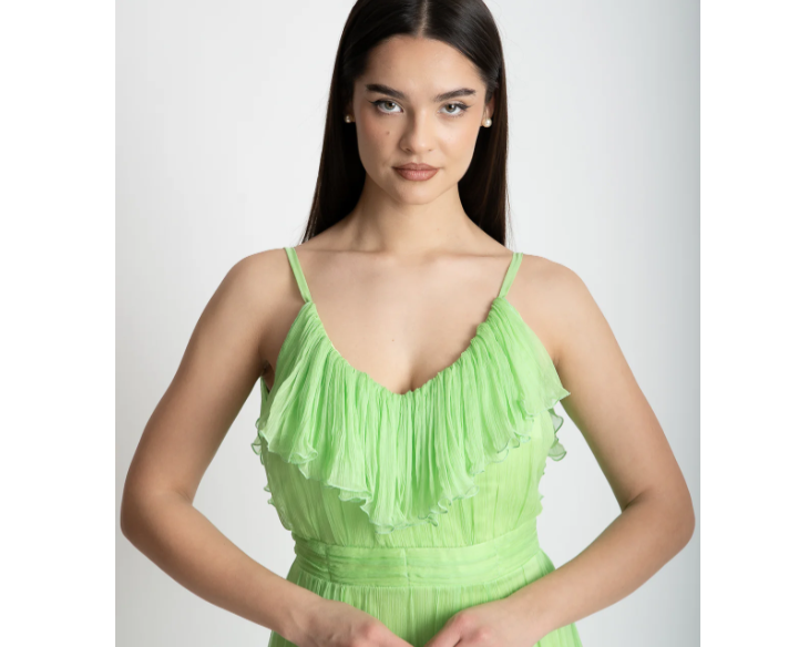 rochie din matase asimetrica vernil