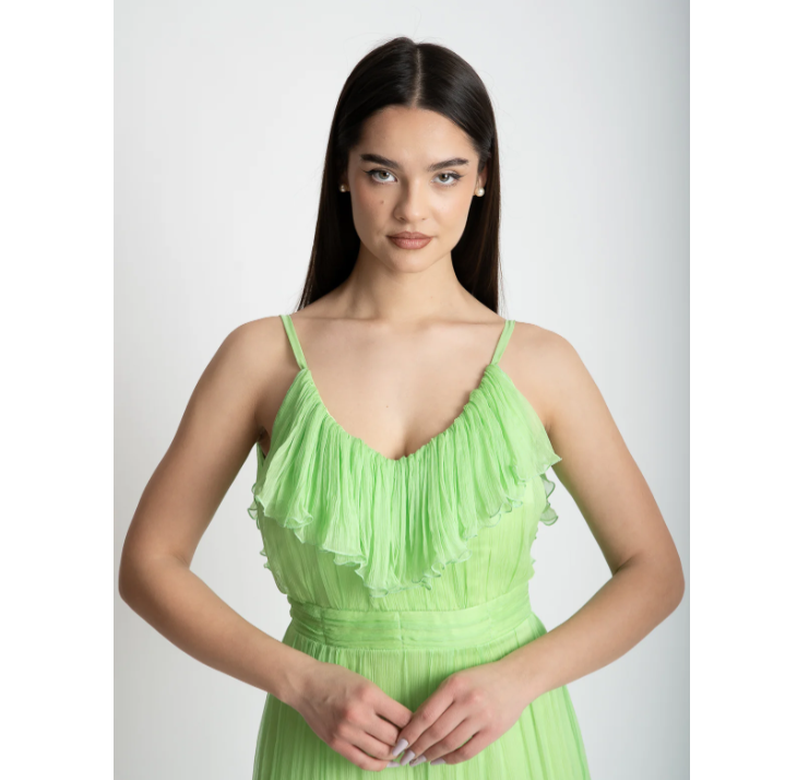 rochie din matase asimetrica vernil