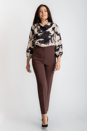 Pantaloni conici cu talia inalta, maro