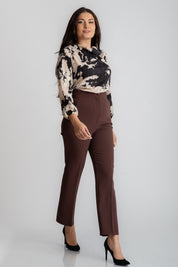 Pantaloni conici cu talia inalta, maro