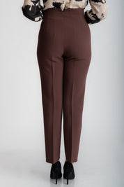 Pantaloni conici cu talia inalta, maro