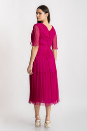 Rochie fuchsia cu volane