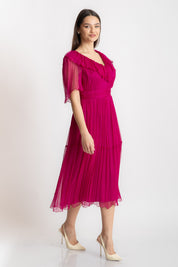 Rochie fuchsia cu volane