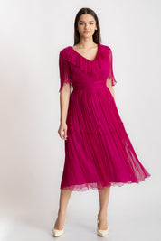 Rochie fuchsia cu volane