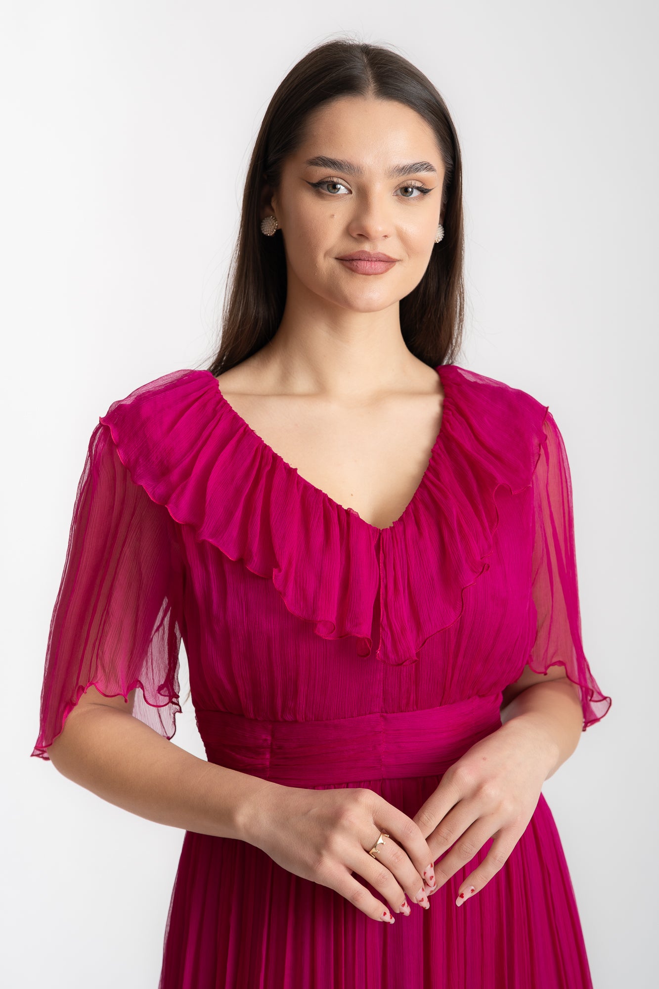 Rochie fuchsia cu volane